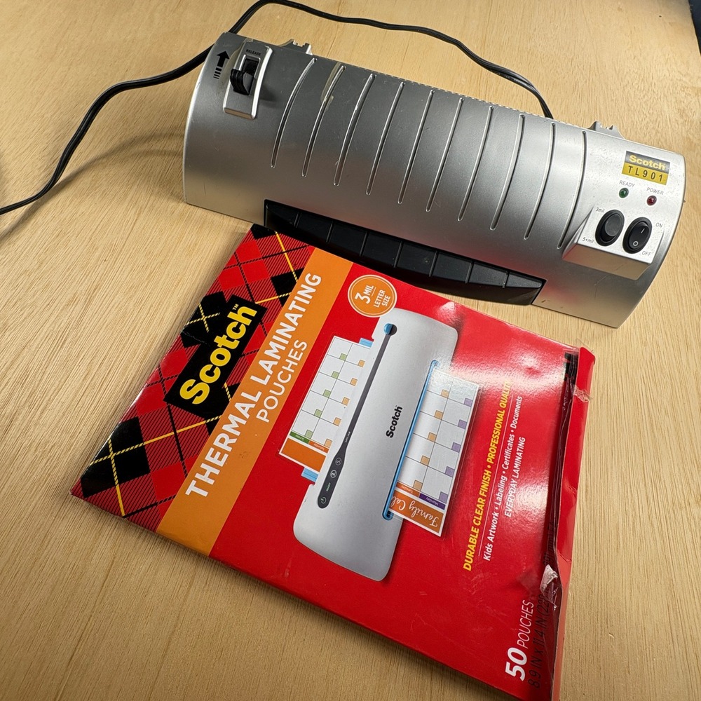 Scotch TL901 Thermal Laminator Silver with 50 Count Thermal Laminating Pouches